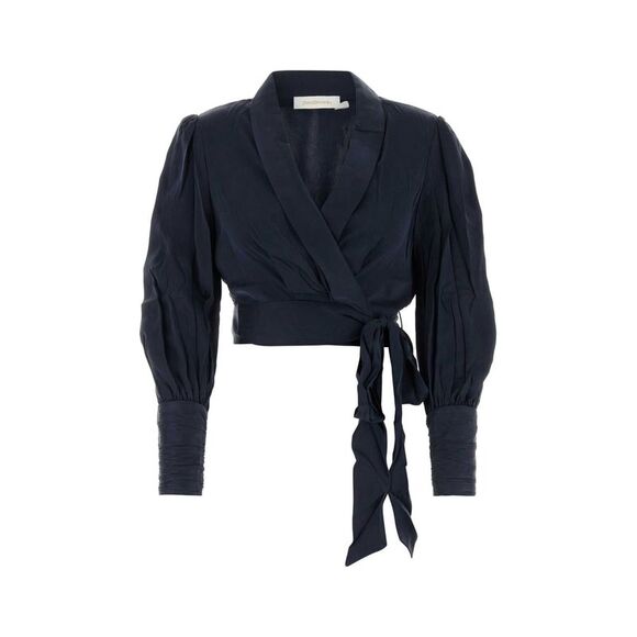ZIMMERMANN Sweaters - Zimmermann Women Dark Blue Silk Wrap Blouse